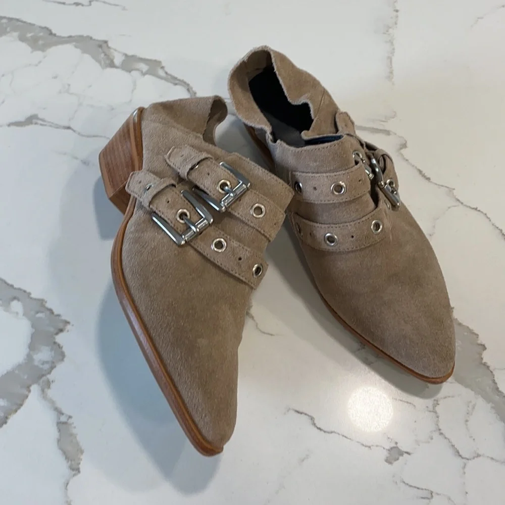 Rebecca Minkoff Tan Suede Buckled Low Booties 7